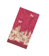 Crimson Printed Synthetic Tussar Saree With Pichwai Motifs-BL5380