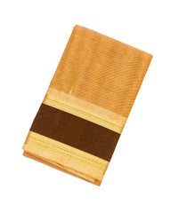 Peach Handloom Kanchi Cotton Saree With Tree Buttas & Brown Border