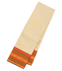 Cream Handloom Korvai Kanchipuram Silk Saree With Stripes & Buttas-KA15718