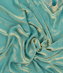 Turquoise Woven Blended Satin Tissue Saree With Embroidered Stone Work-BL4868