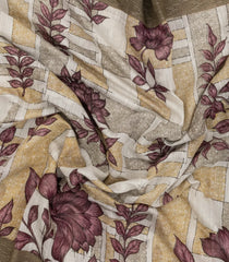 Chestnut Pink Woven Blended Linen Saree With Printed Floral Motifs-BL4842