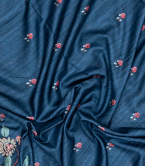 Indigo Printed Synthetic Tussar Silk Saree With Zari Border-SY0062