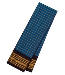 Blue Handloom Gadwal Silk Cotton Saree With Stripes-GA0397