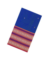 Blue Handloom Silk Cotton Saree With Coin Buttas-SC3957