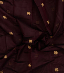 Dark Brown Handloom Kanchi Cotton Saree With Horse Buttas-KC1838