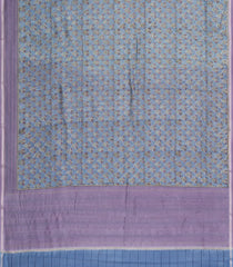 Steel Blue Printed Chanderi Cotton Saree With Zari Border-CC1638