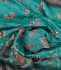 Cyan Woven Synthetic Chanderi Cotton Saree With Printed Dancing Motifs-BL4176