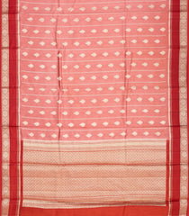 Peach Woven Dupion Silk Saree With Floral Motifs & Contrast Border-DS0536