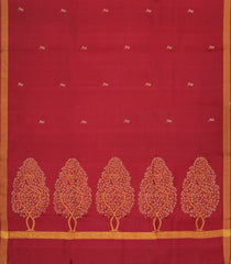 Red Woven Tussar Silk Saree With Floral Motifs-TU3262