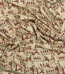 Taupe Printed Jaipur Cotton Saree With Elephant Motifs-JC1545