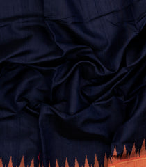 Midnight Blue Woven Tussar Silk Saree With Contrast Temple Border-TU3252