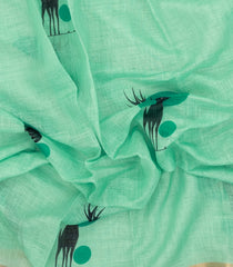 Aquamarine Printed Synthetic Linen Saree With Zari border-BL5150
