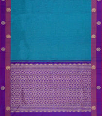 Cyan Handloom Kanchipuram Silk Saree With Dotted Stripes-KA15042-Cyan