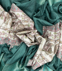Sea Green Woven Synthetic Manipuri Silk Saree With Printed Motifs-BL3673