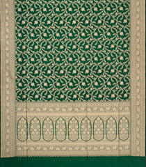 Dark Green Handloom Banarasi Silk Saree With Floral Zari Motifs-BE1772
