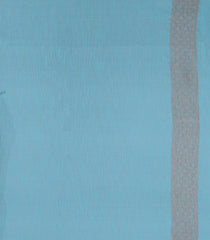Cyan Woven Art Linen Saree With Flower Motifs-BL5654