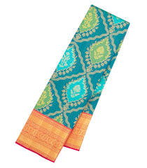 Cyan Handloom Korvai Kanchipuram Silk Saree With Meena Floral Motifs-KA16602