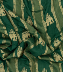 Dark Green Woven Blended Viscose Saree With Stripes & Elephant Buttas-BL4996