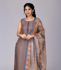 Beige & Blue  Printed Kurta Set-RC5580