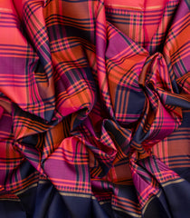 Peach & Navy Handloom Korvai Kanchipuram Silk Saree With Checks-KA13008