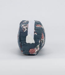Dark Grey Cotton Bagru Printed Coin Pouch With Zipper-ACS1062