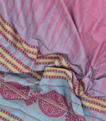 Dusty Pink Handloom Bengal Cotton Saree With Temple Border-BG1937-Dusty Pink