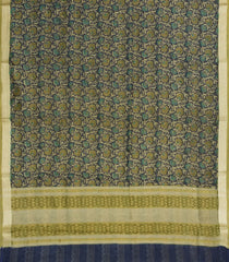 Green Printed Chanderi Cotton Saree With Checks & Floral Motifs-CC1612