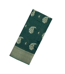 Bottle Green Printed Synthetic Dola Silk Saree With Motifs & Zari Stripes-SY0426