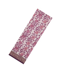 Burgundy Printed Chanderi Cotton Saree With Zari Border-CC1594