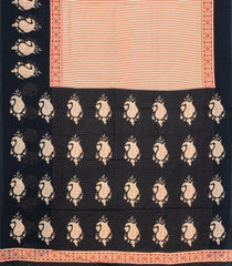 Cream Printed Jaipur Cotton Saree With Printed Navy Blue Border-JC1922