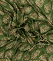 Leafy Green Printed Synthetics Dola Silk Saree With Floral Motifs-BL5200