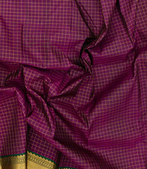 Magenta Handloom Kanchipuram Silk Saree With Checks & Contrast Border-KA13815