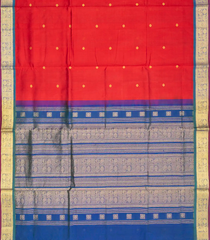 Red Handloom Korvai Silk Cotton Saree With Buttas & Contrast Border-SC3736
