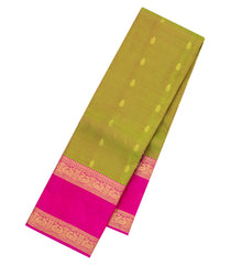 Green Woven Pure Silk Saree With Zari Buttas & Contrast Border-EC2618
