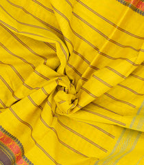 Lemon Yellow Woven Chettinad Cotton Saree With Stripes-CN1794