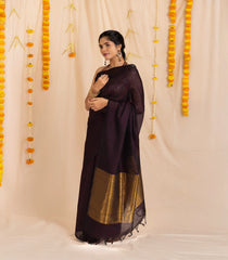 Dark Maroon Handloom Silk Cotton Saree With Contrast Pallu-SC3879