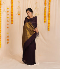 Dark Maroon Handloom Silk Cotton Saree With Contrast Pallu-SC3879
