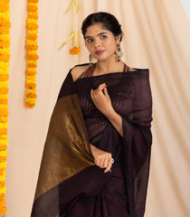 Dark Maroon Handloom Silk Cotton Saree With Contrast Pallu-SC3879