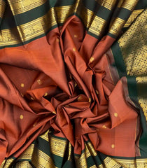 Rust Handloom Kanchipuram Silk Saree With Annam Motifs-KA13288
