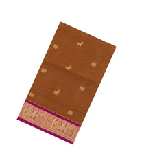 Rust Handloom Silk Cotton Saree With Zari Stripes & Buttas-SC3982