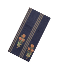 Black Printed Tussar Silk Saree With Dotted Stripes & Floral Motifs-TU3663