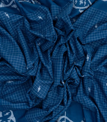 Dark Blue Handloom Tussar Silk Saree With Printed Floral Motifs-TU2876
