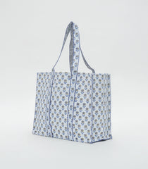 White Bagru Printed Handmade Cotton Quilted Tote Bag-ACS1033