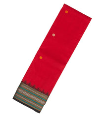 Red Handloom Kanchi Cotton Saree With Buttas & Contrast Silk Border-KC1513