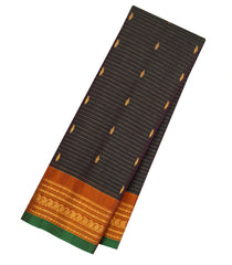Black Handloom Gadwal Silk Cotton Saree With Stripes & Buttas-GA0330