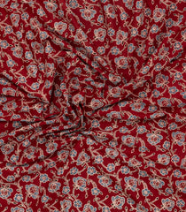 Red Printed Jaipur Cotton Saree With Floral Motifs-JC1867