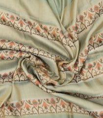 Aquamarine Woven Blended Organza With Printed Motifs-BL4736