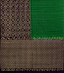 Dark Green & Black Handloom Soft Silk Saree With Stripes & Floral Motifs-SO4586