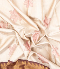 Off White Handloom Korvai Kanchipuram Tissue Silk Saree With Floral Motifs-KA13611