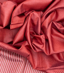 Dark Peach Handloom Tussar Silk Saree With Pin Stripes-Dark Peach